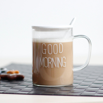 Original glass teacup with lid spoon with handcup mug simple GOOD MORNING cup GOOD MORNING