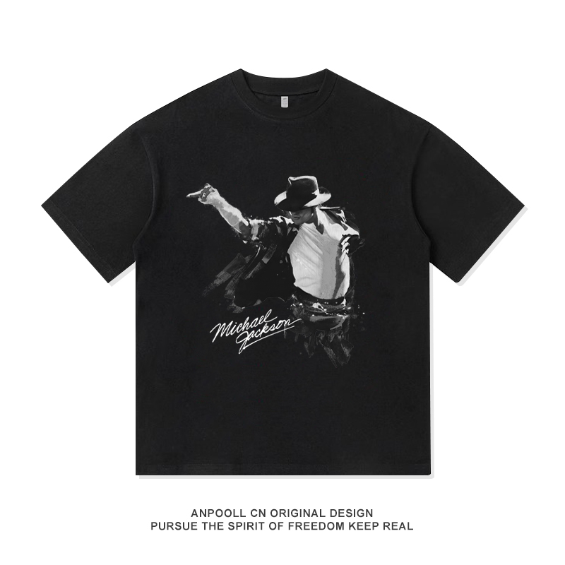 Michael Jackson Retro Print Cotton Short-Sleeve T-Shirt Men's Loose Casual Movie Commemorative Clothing