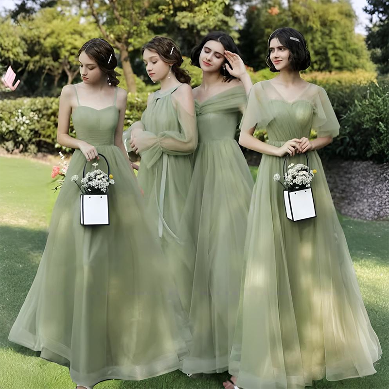 Bridesmaid Dress Long Style 2026 New Fairy-Like Sister Dress Bridesmaid Group Dress Forest Style Mini Dress Performance Dress Green Summer
