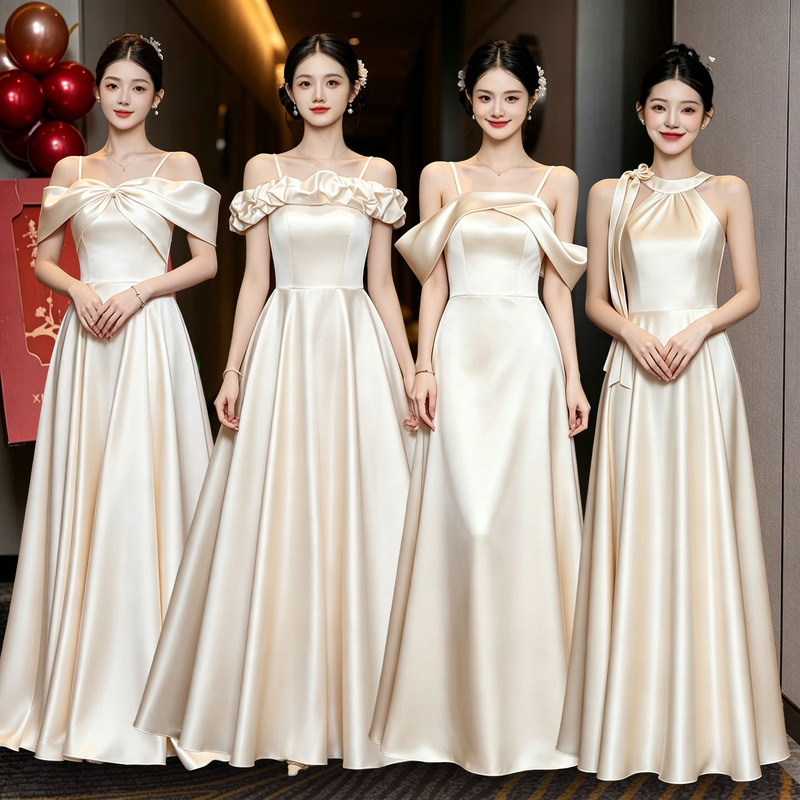 Champagne-Colored Bridesmaid Dresses 2026 New High-End Niche Satin Bridesmaid Dresses That Can Be Worn by the Sister Group on a Regular Basis for Weddings