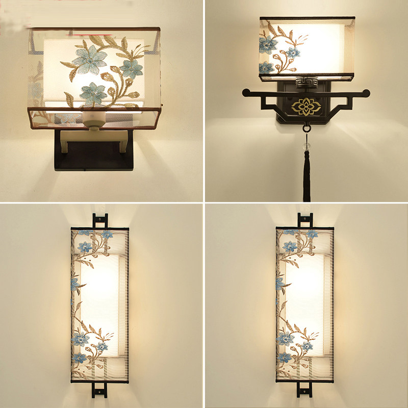 Wall lamp Bedroom bed head lamp modern minimalist living room Creative wall lamp gangway New Chinese wall lamp embroidery headboard lamp