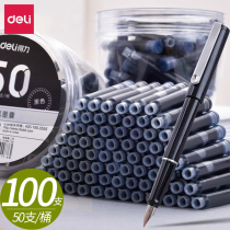 Deli Deli pen ink sac 100 sets for primary and secondary school students with ink water gallbladder pure blue black beginner writing pen can replace pen ink sack 3 4mm Universal straight ink sac