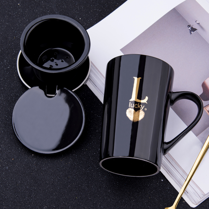 European creative ceramic cups with cover a spoon) filter glass move lovers mugs office home tea cups