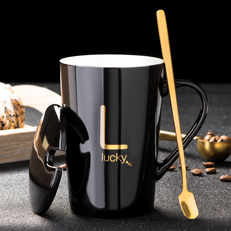 Creative ceramic cup ultimately responds cup home mark cup with cover spoon coffee cup tea custom men 's and women' s move trend