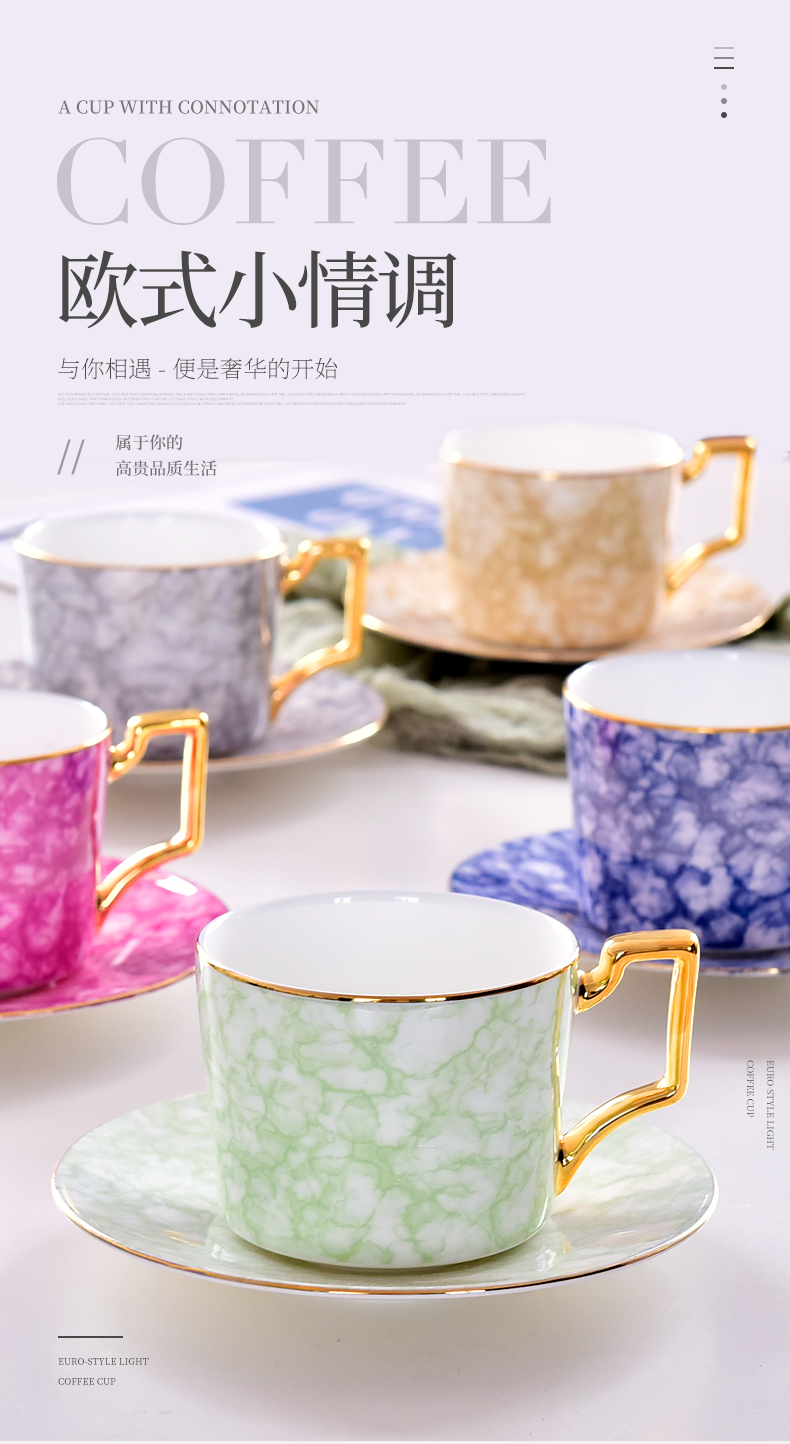 High - grade creative ceramic coffee cups and saucers European - style ins small wind key-2 luxury home ipads porcelain cup tea cups