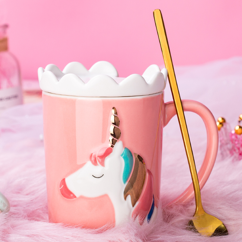 The Creative ins web celebrity unicorn mugs girl move trend ceramic cups with cover run home tea cups