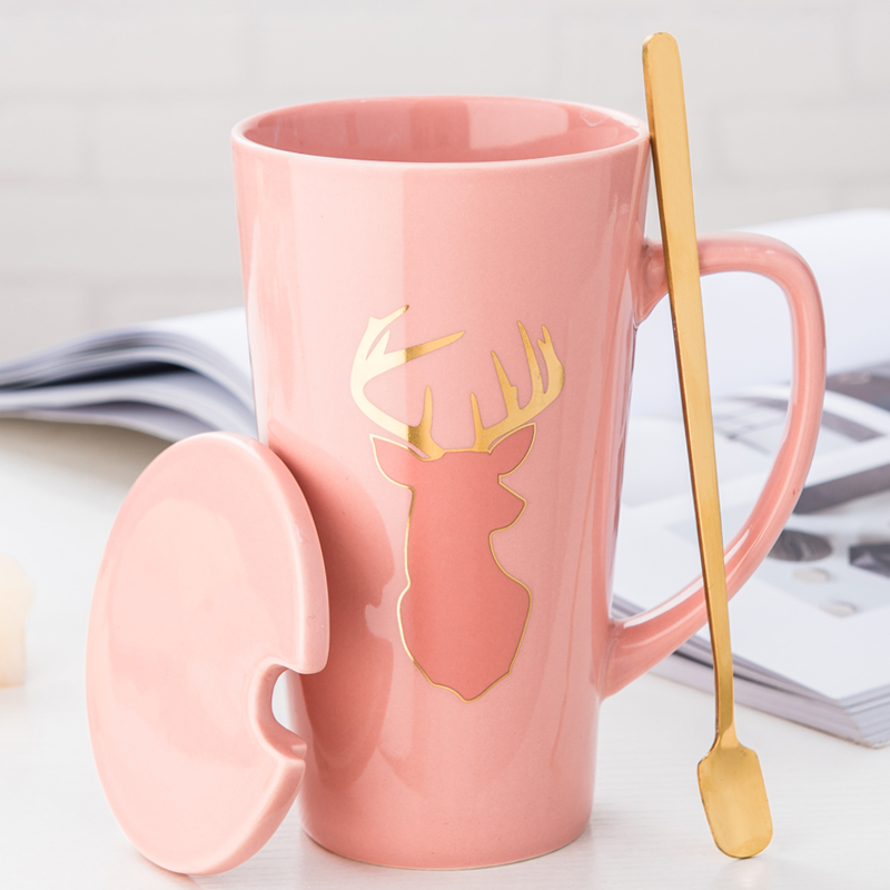 Creative Nordic ceramic cup high - capacity boys keller spoon coffee cup move home picking cups with cover