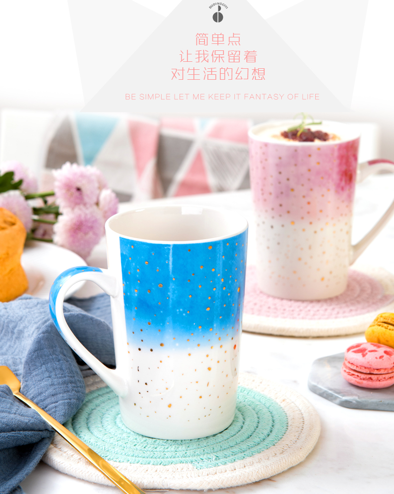 Creative ceramic cups with cover female spoon express keller tide male students household glass coffee cup gift boxes