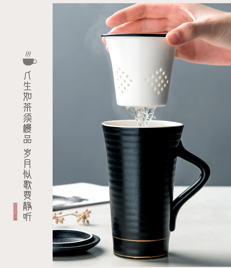 Move ceramic cup with cover filtration separation of tea cups Japanese creative office household glass tea cup