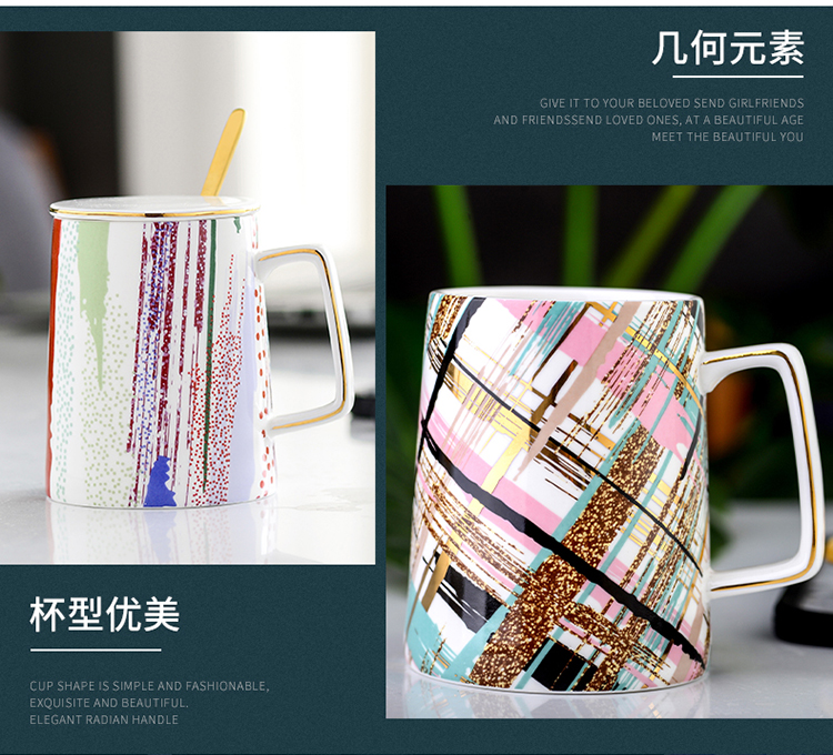 Ceramic cup Nordic individuality creative trend mark cup with cover teaspoons of men 's and women' s domestic large capacity cup coffee cup