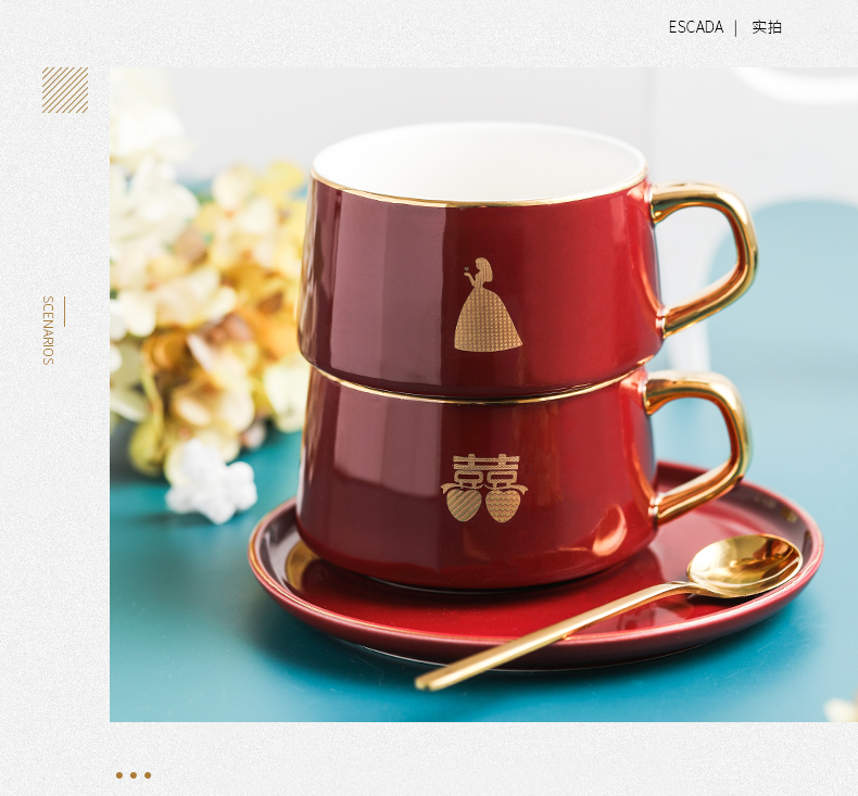 Delicate coffee cups and saucers British key-2 luxury European web celebrity stirring cup tea cup household ceramic cup