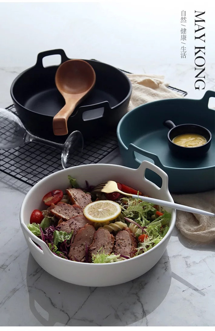 Creative web celebrity ears ceramic plates Nordic matte enrolled round baking dish home baking dish dish dish fish dish word "dumpling"