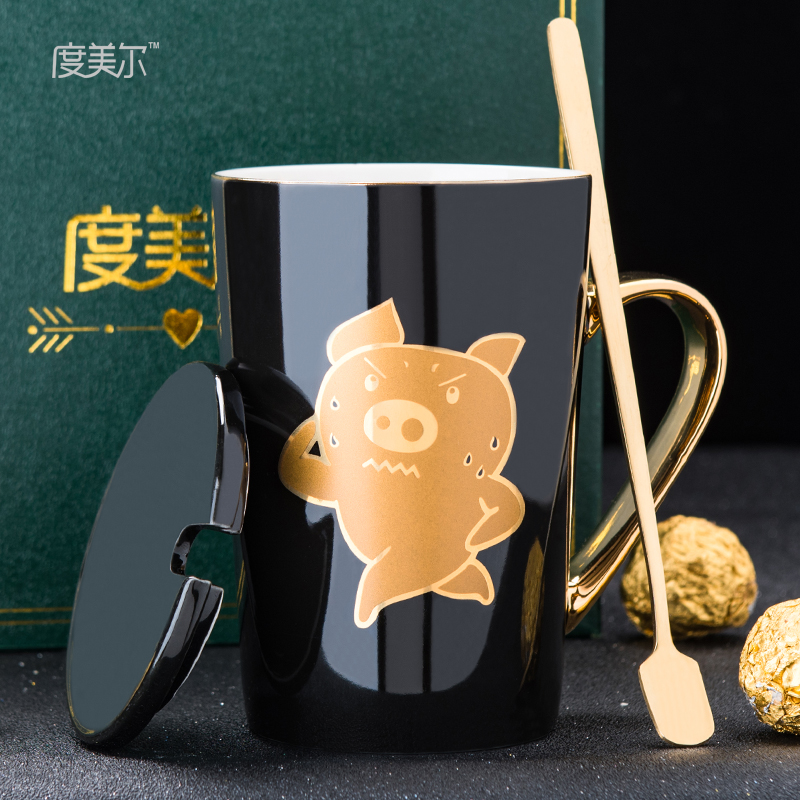 New Year gift cup creative pig cup move ceramic cup with cover spoon keller cup coffee cup