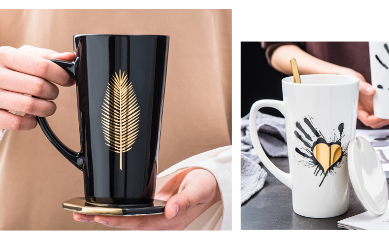 Creative Nordic ceramic cup high - capacity boys keller spoon coffee cup move home picking cups with cover