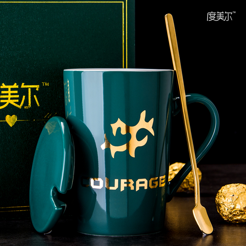 New Year gift mugs Nordic totem ceramic cup with cover move spoon creative trend male students glass mugs