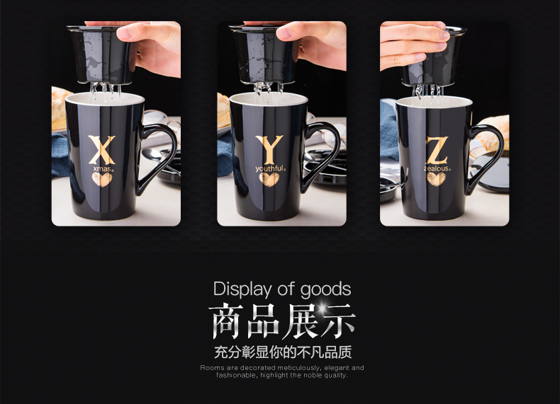 European creative ceramic cups with cover a spoon) filter glass move lovers mugs office home tea cups