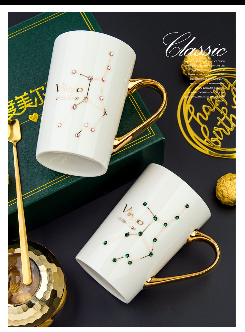 Creative set auger ceramic cup men 's and women' s gift keller cup with cover spoon coffee cup valentine 's birthday