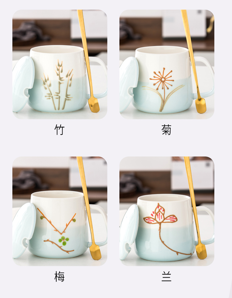 Creative hand - made anaglyph ceramic cup on glaze express girls household glass spoon keller of coffee cup with cover