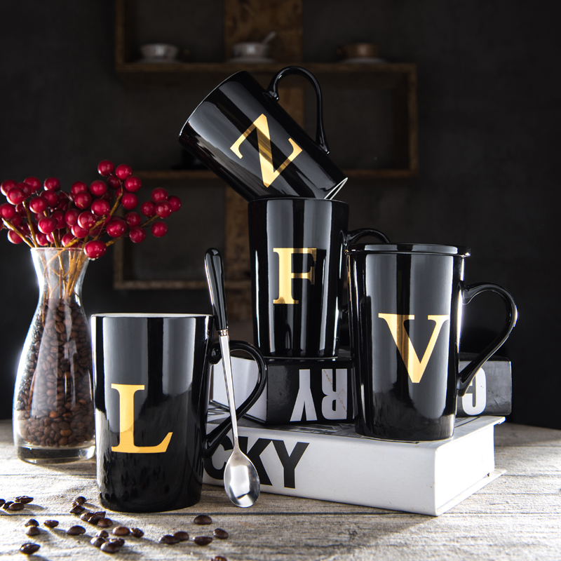 Pudding CiYi creative name letters mark cup Europe type ceramic cups with cover glass coffee cup office
