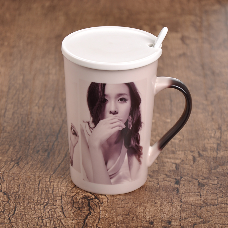 Creative DIY color custom photo ceramic cup ultimately responds cup couples move keller spoon gifts cups with cover