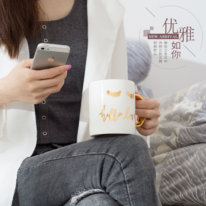 Creative European ceramic glass paint milk cup picking cups with cover the custom spoon keller ipads porcelain coffee cup