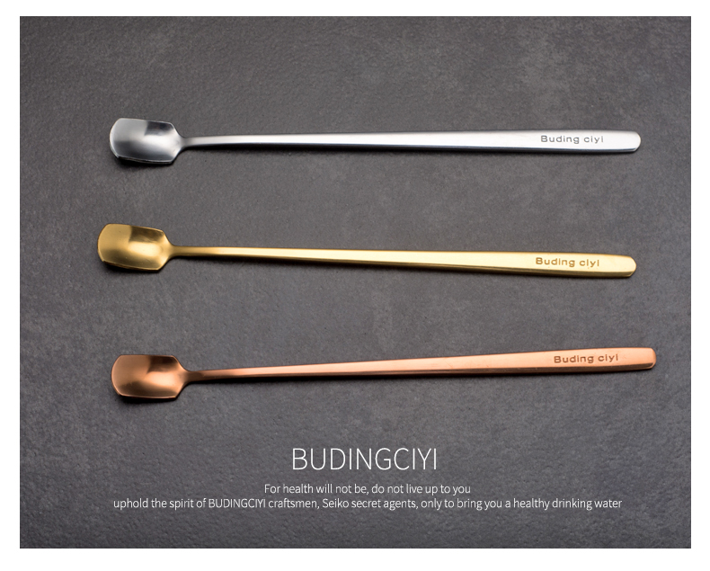 Muỗng cà phê Hàn Quốc sáng tạo tay cầm dài bằng thép không gỉ mini trộn thìa món tráng miệng dễ thương thìa vàng nhỏ - Cà phê phin pha cafe inox lớn