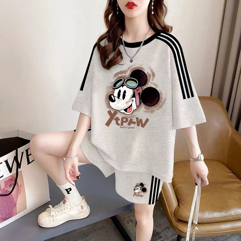 Pure Cotton Short-Sleeved Suit for Women Plus Size Fat mm 100kg Loose Korean Style 2025 Summer New Casual Sports Suit Pure Cotton Short-Sleeved Suit for Women Plus Size Fat mm 100kg Loose Korean Style 2025 Summer New Casual Sports Suit