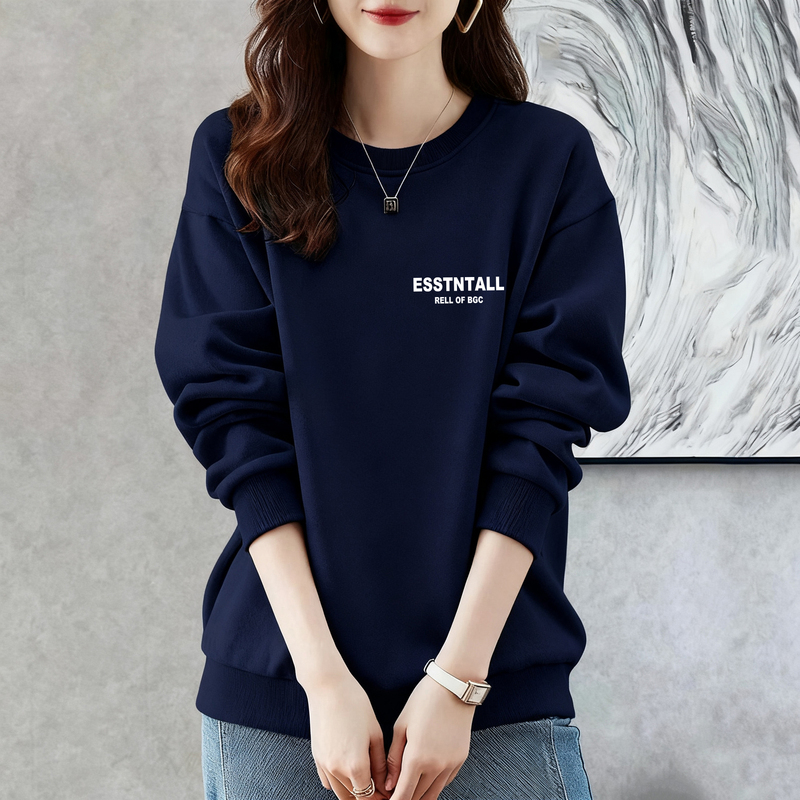 2025 New Autumn and Winter Extra Large Size Plus-Size Women's 100kg Long-Sleeve Round-Neck Pure Cotton Sweatshirt, Loose Fit, Slimming Base Layer
