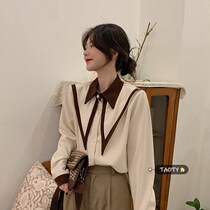 Vintage corduroy doll collar shirt womens autumn and winter bottom top 2021 new spring foreign style long-sleeved shirt