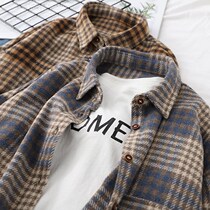 Plaid shirt womens autumn and winter wool coat Korean version loose thickened wool coat spring 2021 new womens fold