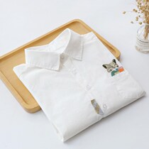Spring new literary embroidery white shirt womens long-sleeved cotton inner tie base shirt shirt small fresh college style