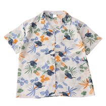 DuForm summer Hong Kong taste small fresh vacation style suit collar printed shirt Korean version loose thin short-sleeved top