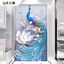 Home 3d three-dimensional vertical porch corridor aisle background wall wallpaper simple 8d decorative mural 5d Wall cloth Peacock