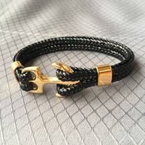 New Golden titanium steel anchor bracelet multi-layer leather rope retro men and women couples girlfriends bracelet gift
