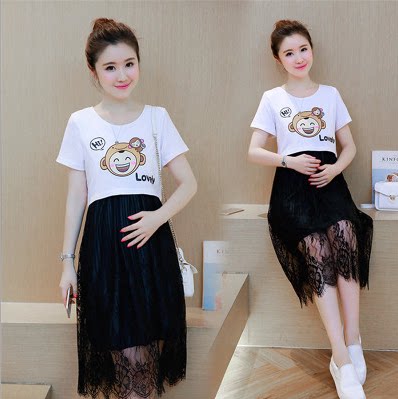 孕妇夏装套装2017新款潮妈裙子夏季短袖纯棉上衣春夏两件套中长款