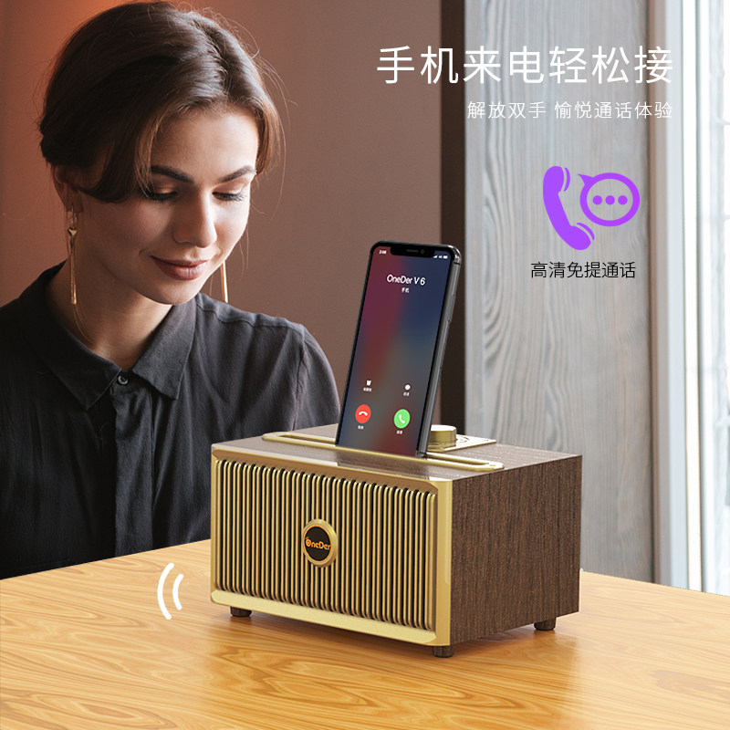 OneDer Classic Retro Creative Wooden Wireless Bluetooth Speaker Card Radio Subwoofer Computer Home