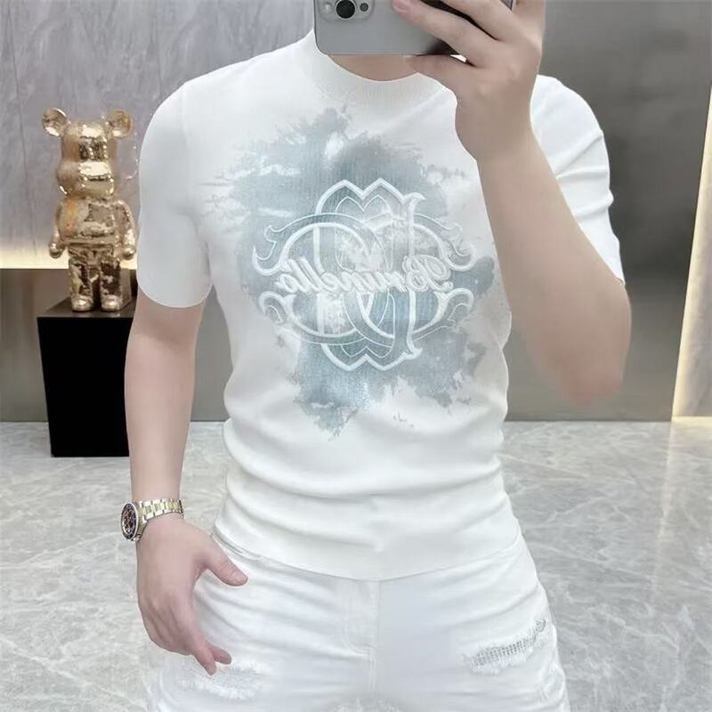 Summer 2026 New Trendy Brand Short-Sleeved T-Shirt with Letter Print, Slim Fit, Trendy and Versatile, Breathable Sports T-Shirt for Men