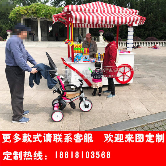 Wooden vending cart, solid wood push float, scenic movie theater mobile vending cart, wooden milk tea cart, shopping mall stall snack cart