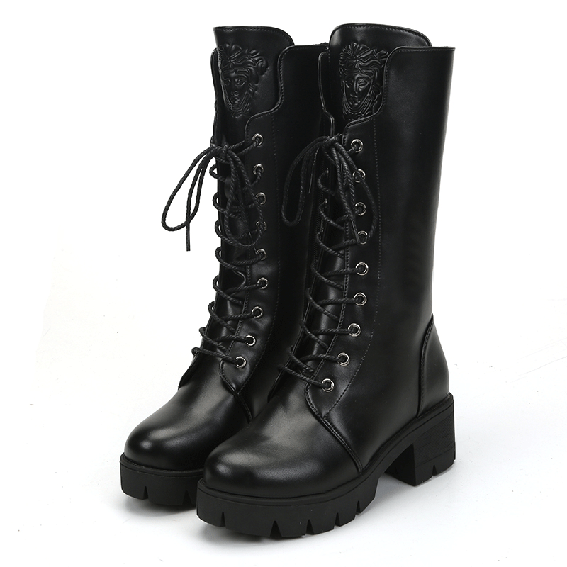 Giày cao cổ nữ Martin Martin Giày gió Anh mùa đông dày dày với giày cao gót Giày cao giày boot nữ cổ thấp