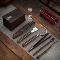 Ebony Guanshan Tea Ceremony Six Gentleman Set Solid Wood Tea Spoon Tea Clip Tea Pen Tea Brush Kung Fu Tea Set Accessories