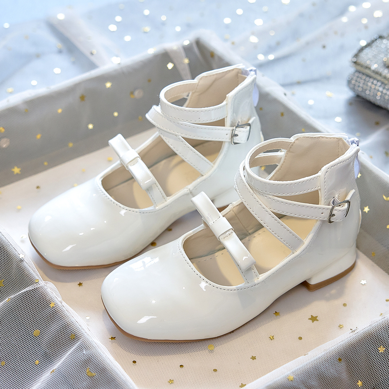 Children's High-Heeled Shoes, Girls' Leather Shoes with Dresses, Roman Mary Jane Shoes, Beautiful High-Top Little Girl Princess Leather Boots