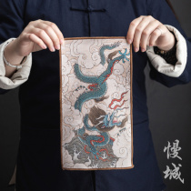 Jis long strip painted tea towel Household double-sided absorbent tea cloth Retro tea table rag painted Zen tea cloth