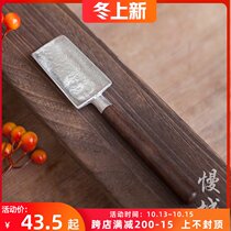 Tin tea spoon tea shovel tea spoon small teaspoon Ebony long handle household tea ceremony parts tea set accessories take tea measuring spoon