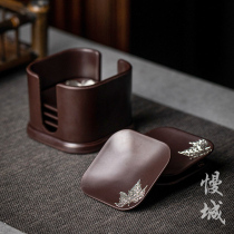 Electric wood bottom tea cup mat heat insulation mat home retro simple Chinese style non-slip tin cup holder kung fu tea set accessories