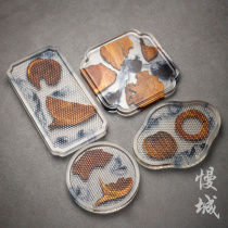 Pine wood resin pot carrying ink tea tray dry brewed tea tray household tea ceremony accessories tea tray heat insulation mat tea bearing plate