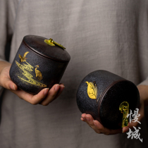 Ceramic tea leaf tank moisture-proof retro tea storage tank sealed tank storage tea pot silver spot glazed home storage tea bin