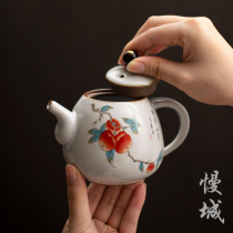 Ceramic teapot with filter Ru porcelain wood button single pot open sheet can adoptive ancient Ru kiln Kung Fu Domestic tea tea tea maker