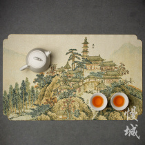 Deerskin velvet dry foam mat painted water absorbent tea mat Chinese style tea flag Zen velvet tea ceremony accessories