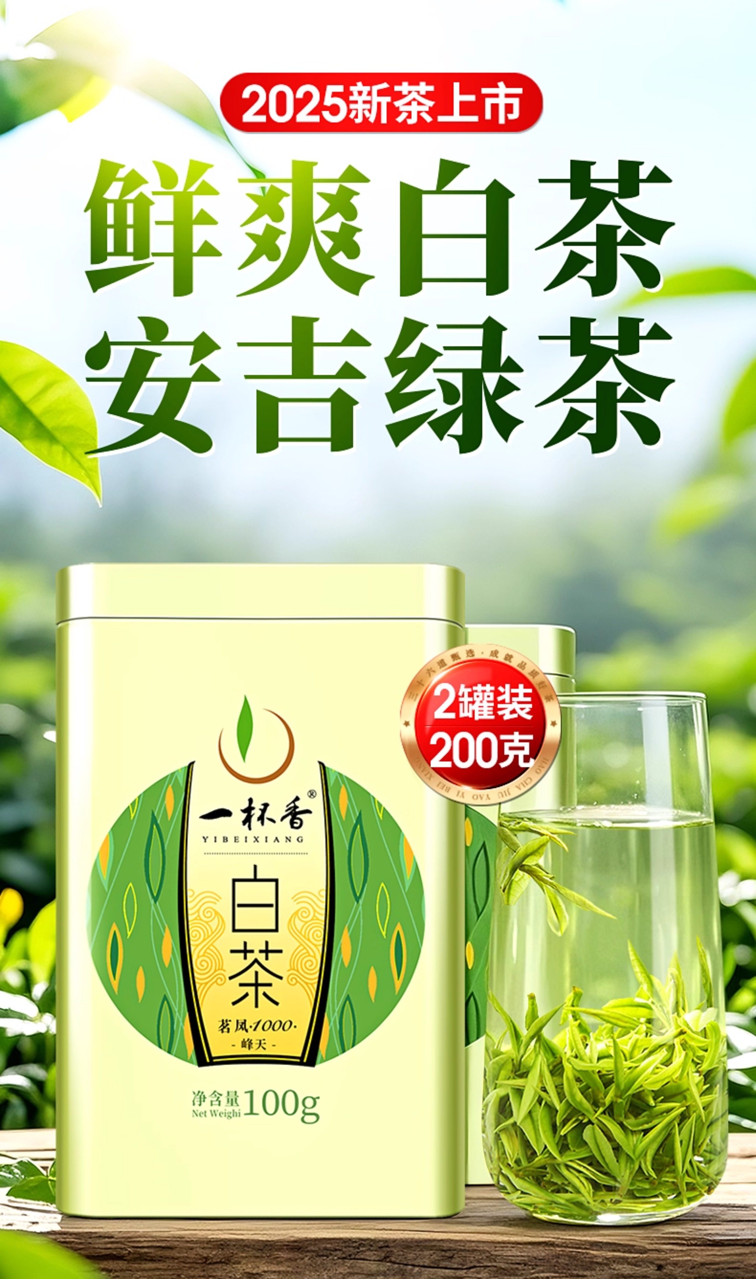 【中國直郵】 一杯香 2025新茶白茶明前安吉綠茶茶葉自己喝春茶 100g*2罐