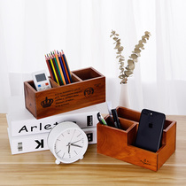 Solid Wood remote control storage box three square pen holder sundries desktop storage shooting props cosmetics storage box